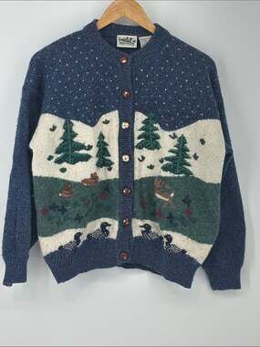 Northern Reflections Blue Scenic Woodland Cardigan - Size Medium